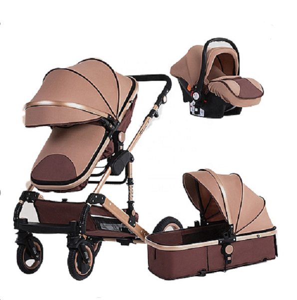 3 in 1 baby stroller + Car seat /baby stroller-Khaki