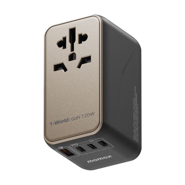 Momax 1-World 120W GaN 4-Port + AC Travel Adapter with 100W USB-C Cable