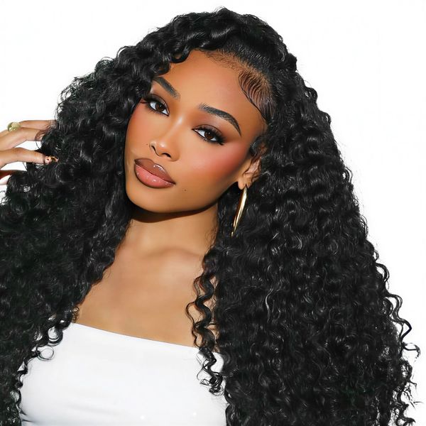 Geebuy 18inch Full Frontal Curly Wig Human Hair Natural Black Colour