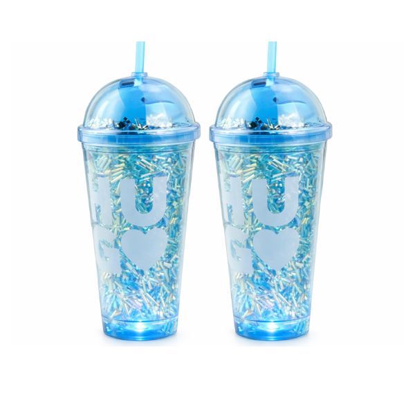650ml LED Light LOVE HUG Bottle with Straw Double Lid Tumbler 2 Pack