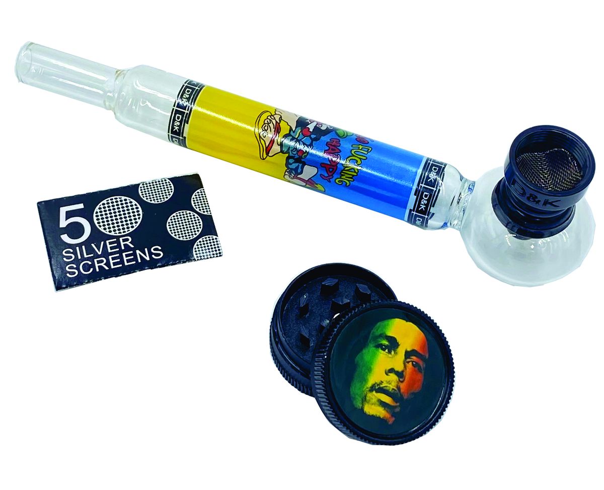 Cannabis Dry Herb Glass Smoking Pipe Kit Set “I’m So Happy” Shop