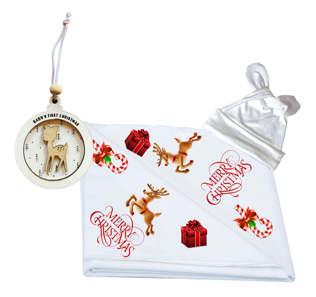 Swaddle, Newborn Beanie &amp; Bauble-First Christmas-Boy