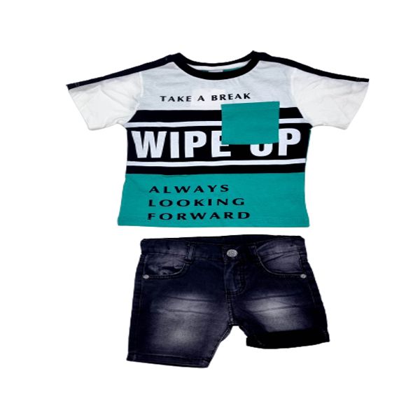 Boys Adorable Green on Black T-shirt and Short 2 Piece Set