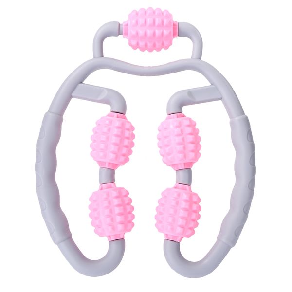5 Wheels Body Foam Shaft Muscle Massager Leg Neck Relaxation Roller-Pink