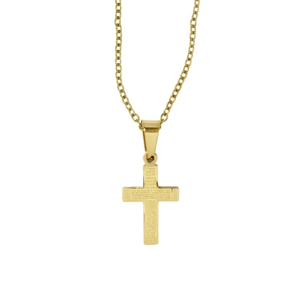 Steel My Heart Waterproof Spanish Lord's Prayer Steel Cross Necklace