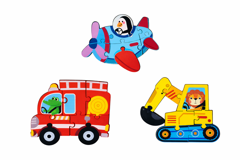 Wooden Vehicle Puzzle Set for Toddlers - 3-Pack (Random Pattern)