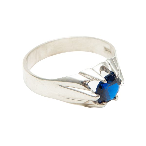 Broadway Jewellers - 925 Sterling Silver - Round Blue Stone Men's Ring 1