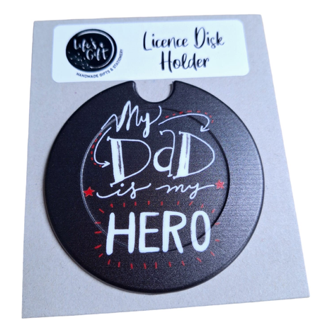 Father's Day Licence Disk Holder - Hero Dad Quote Image