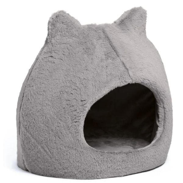 Best Friends by Sheri Meow Hut Fur Bed Grey Small