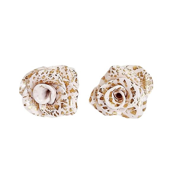Earrings Blommie's Polymer Clay Rose White Gold Leaf Stud