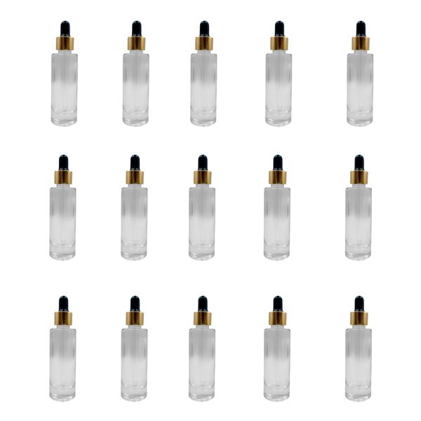 15 Pack - 30ml Clear Glass Bottles with Black Dropper &amp; Gold Collar