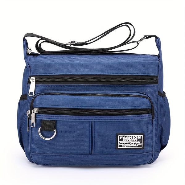 Men's Large Capacity Multi-Layer Nylon Shoulder Crossbody Bag 7 Compartment