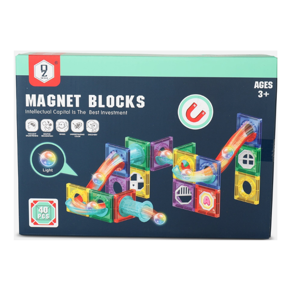 Magnetic Blocks 40-Piece STEM Construction Set - Educational Marble Run Toy