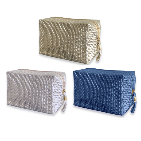 Large Capacity Metallic Textured Cosmetic Bag - 3 Pack