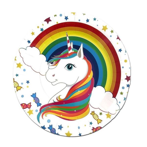 Rainbow Unicorn Party Paper Plates - Set of 20