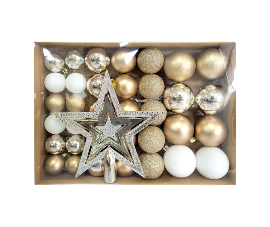 Deco Pack - Mix Ball & Star - Gold & White