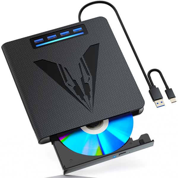 USB 3.0 Type-C CD DVD +/ -RW Drive,With 4 USB Ports And 2 SD Card Slots