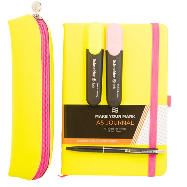 A5 Neon Journal Set Yellow + Free Schneider K15 Pen