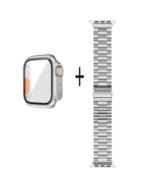 Waterproof Stainless Steel Watch Band With Screen Protector - Silver