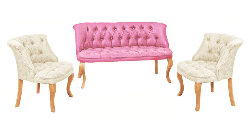 3 Piece Luxurious Chester Velvet Leather Couch Set - Green &amp; Beige Set