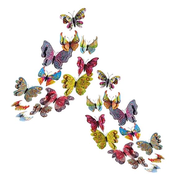 Home Wall Art 3D Rainbow Butterfly Wall Decor set 2 x 12 Packs