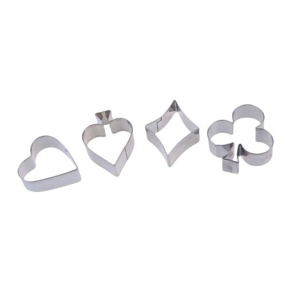 4 Piece - Stainless Steel Playing Card Shaped Cookie Cutter Set - Silver