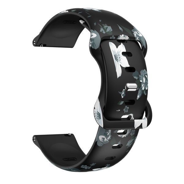 20mm Watch Strap Compatible With Samsung/Huawei/Garmin - Black Floral Print