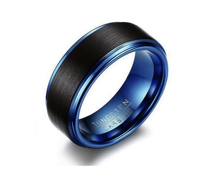 Blue Black 8mm Tungsten Carbide Ring