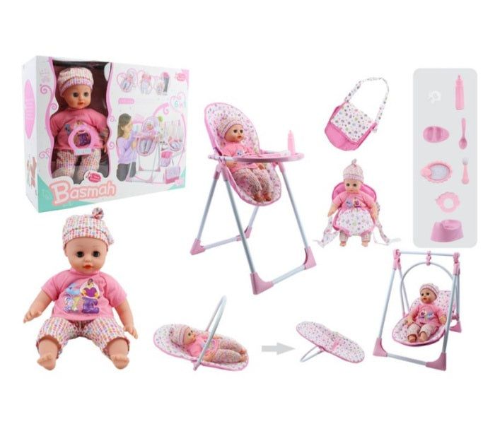 Soft Doll with Bag and Cradle Set
