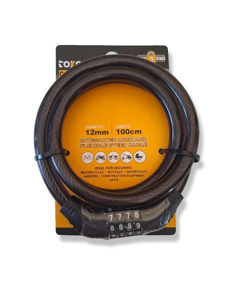 Tokoma 12mm x 100cm Combination Steel Cable Lock for Bicycles &amp; Motorcycles