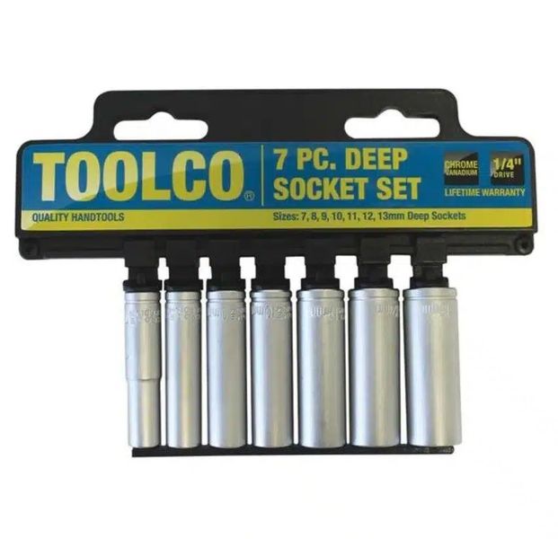 Toolco Chrome Vanadium Deep Tube Socket Set - 1/4 Inch Drive (7-13mm)