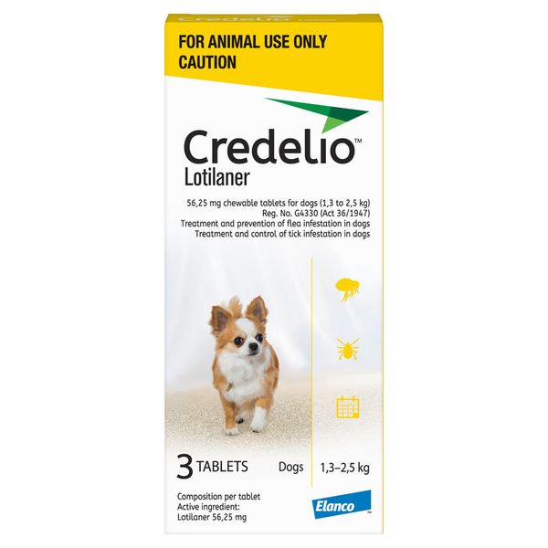 CREDELIO (Elanco) Yellow Tick and Flea treatment for Dogs Toy 1.3-2.5kg