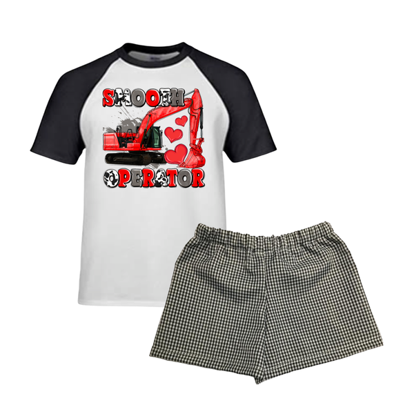 Boys - Smooth Operator Outfit - Checkered Shorts &amp; T-Shirt - Black &amp; White