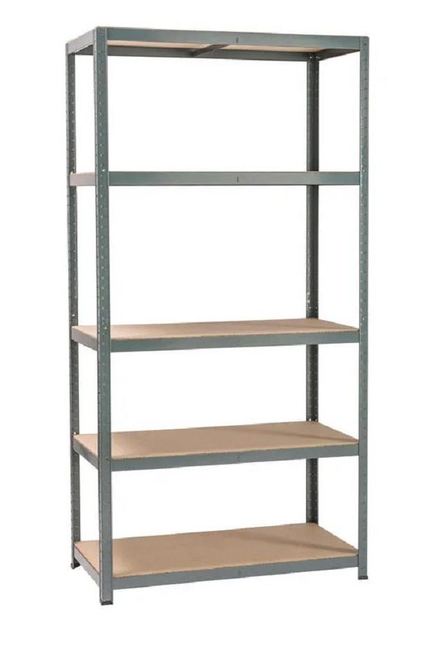 Spaceo Mdf Board & Metal Shelving 5 Tiers - Grey (w100xd50xh196cm)