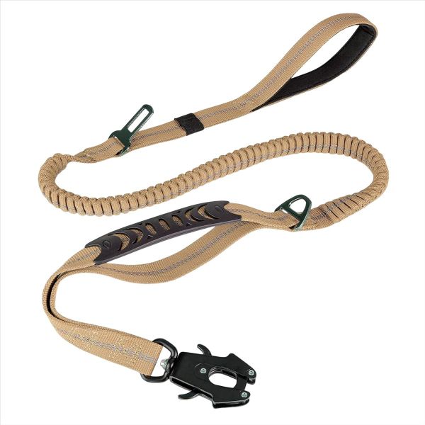 4-6Ft Shock Absorbing Bungee Dog Leash+2 Padded Handle Khaki