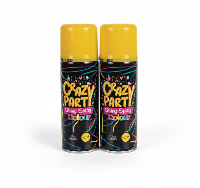 Crazy Party Yellow Streamer Spray - 85 g Can for Celebrations - 2 Pack