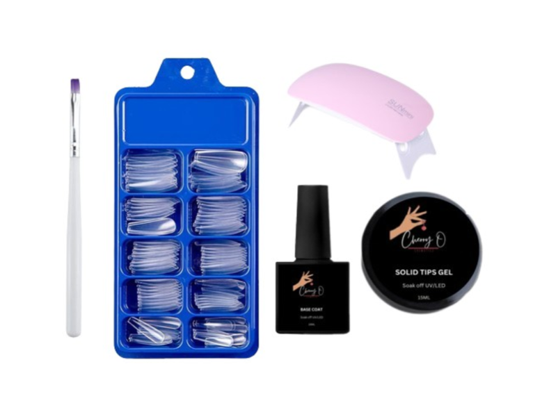 Cherry O Cosmetics UV/LED Press-On Solid Tips Nail Starter Kit