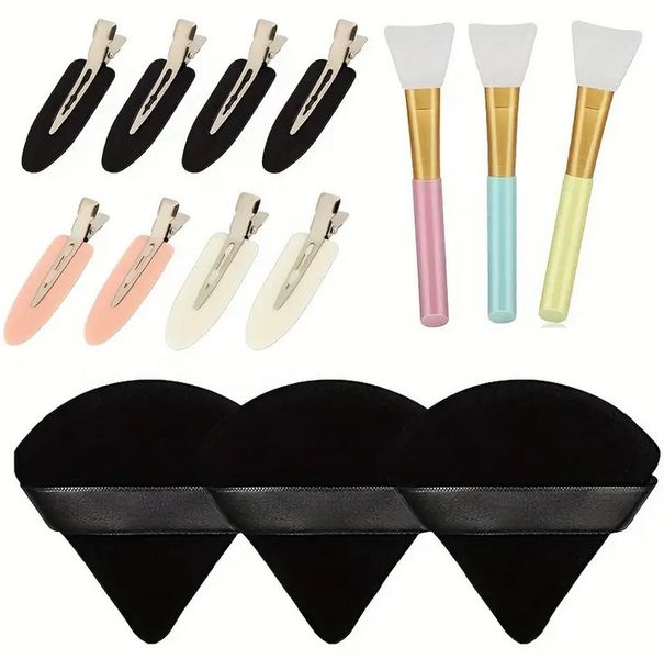 14 Piece Skincare Makeup Kit Brush,Clips,Makeup Sponges - Pink