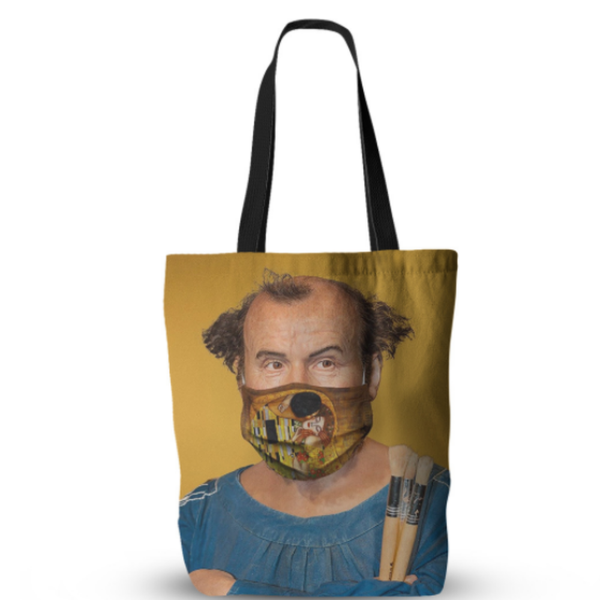 Gustav Klimt Wearing A Mask (Covid19): Cotton Printed Shopper Bag