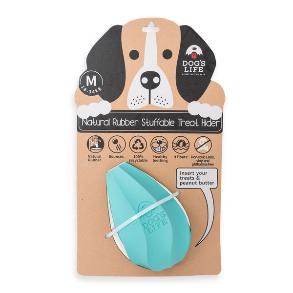 Dog's Life Natural Rubber Stuffable Dog Toy Turquoise