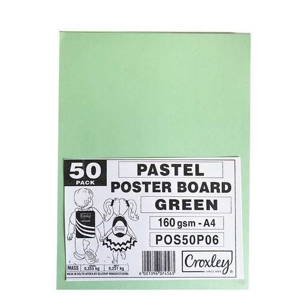 CROXLEY Pastel Poster Boards 160gsm A4 Pack 50's Pastel Green