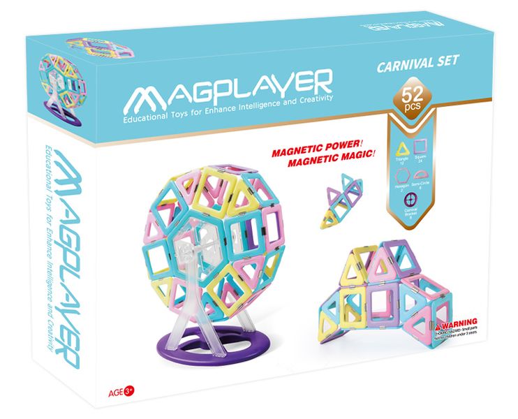 Magplayer Magnetic Shapes Pastel 52 piece Carnival Wheel Set