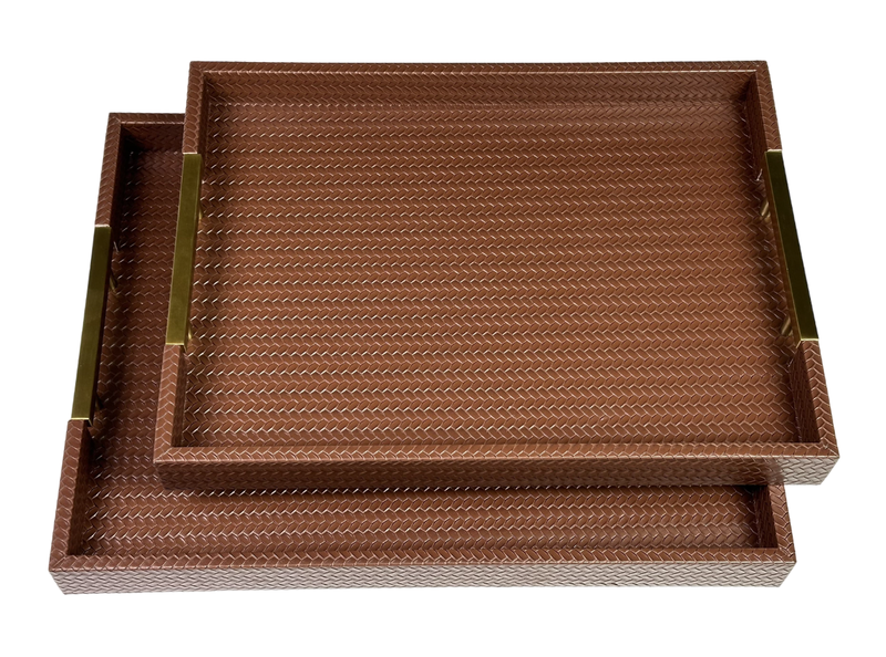 2 Piece Brown Leather Serving Tray