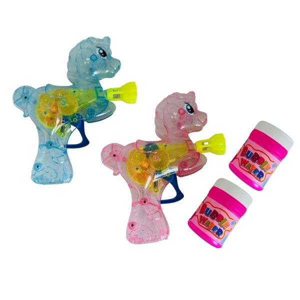 Light Up Unicorn Bubble Gun + 1 Refill Bottle - Set of 2 - Pink &amp; Blue