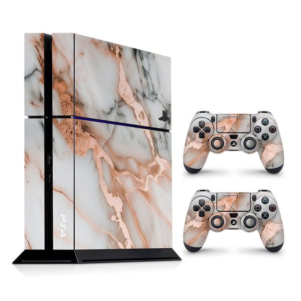 Decal Skin Compatible with PS4 - Marble Rose Gold Accents (Decal Only)