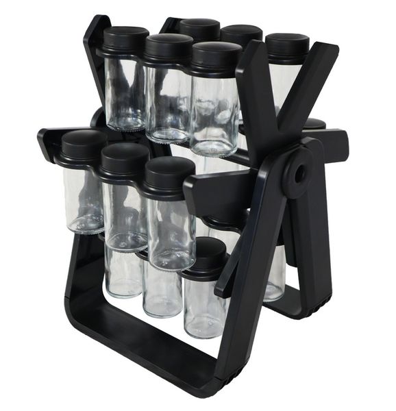 Spice Carousel Stand Holder-Spice Rack 18 Glass Pots-