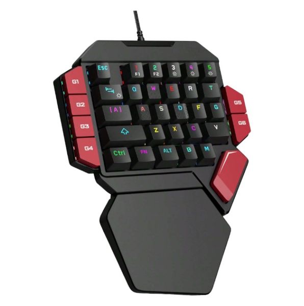 One Handed Gaming Keyboard With Customizable RGB Backlighting - Black/Red