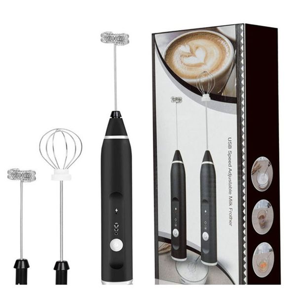 Electric Milk Frother Stainless Steel Handheld Coffee Foam Mixer Black