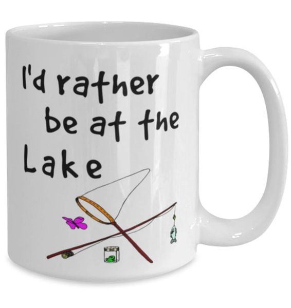 I'd Be Rather At The Lake Christmas Birthday Fishing Gift Mug