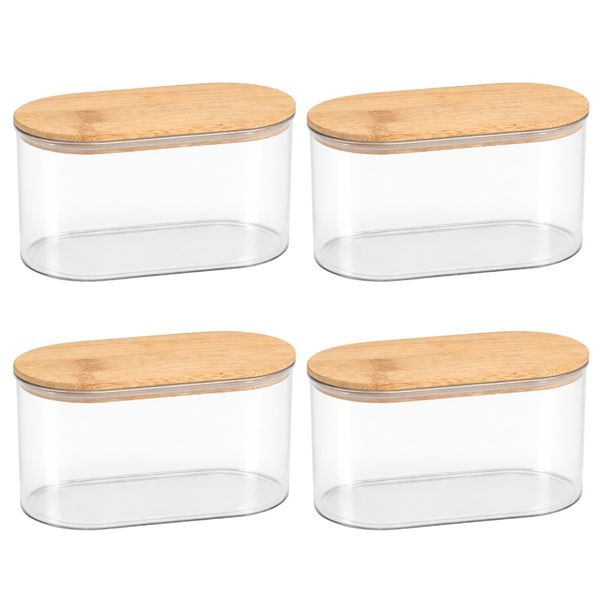 4 Pack - Food Storage Container With Bamboo Lid - Transparent